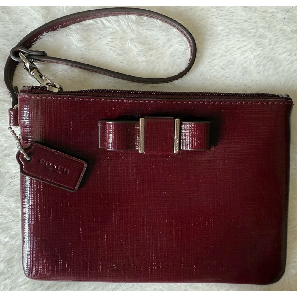 New Coach Maroon Wristlet With Bow